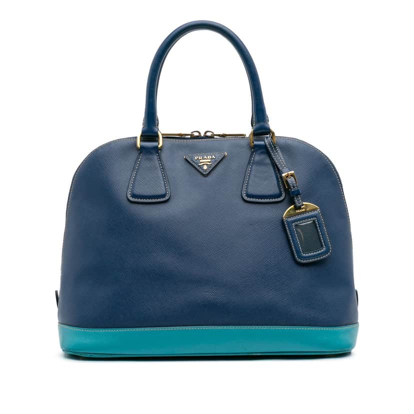 Prada Bicolor Saffiano Lux Promenade Dome Handbag Blue Leather Very good condition - Front View