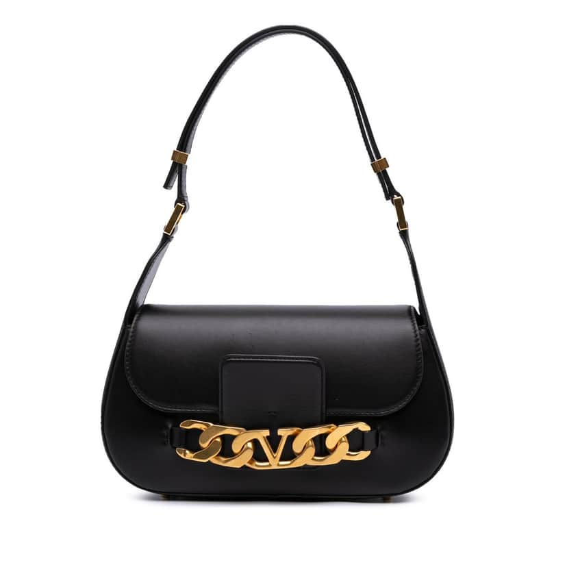 Valentino Medium Leather Vlogo Chain Shoulder Bag Black Leather Very good condition - Front View