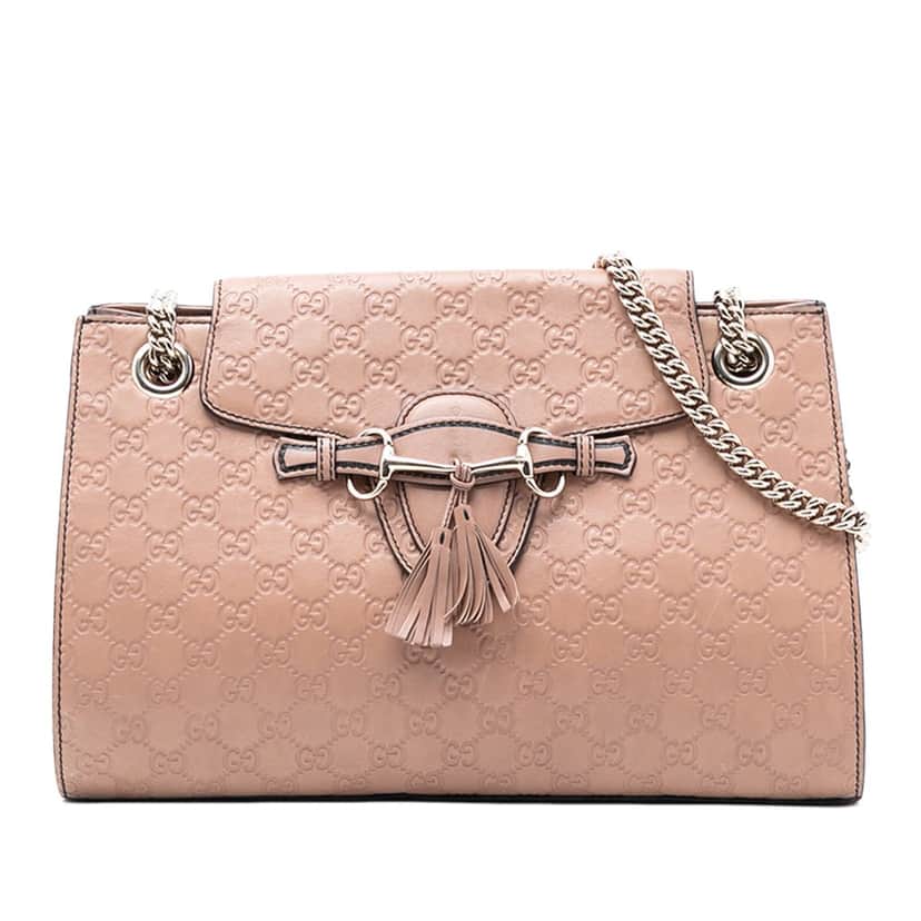 Gucci Large Guccissima Emily Shoulder Bag Brown Leather Very good condition - Front View