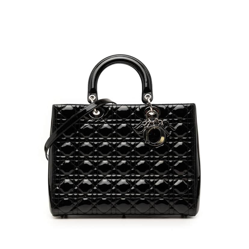 Dior Large Patent Cannage Lady Dior Black Leather Very good condition - Front View