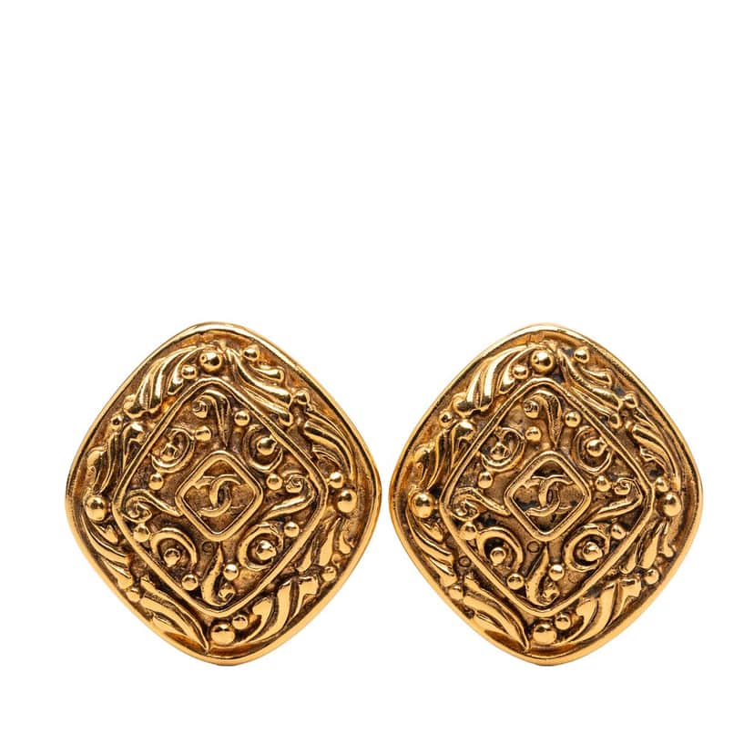 Chanel CC Gold Plated Diamond Clip On Earrings Gold Metal Very good condition - Front View