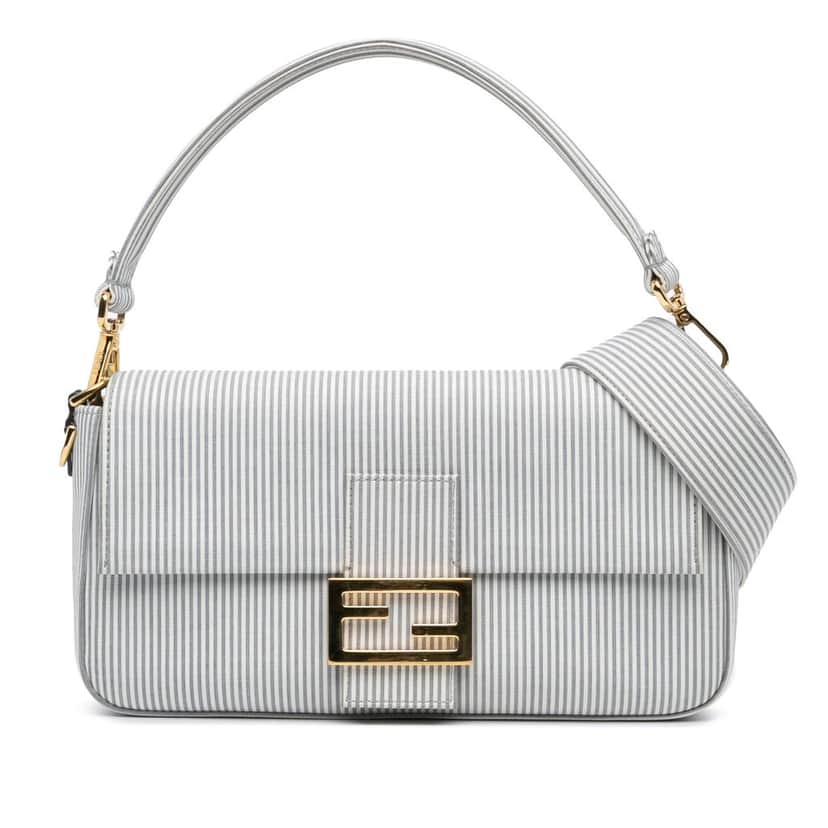 Fendi Striped Jersey Baguette Satchel White Very good condition - Front View