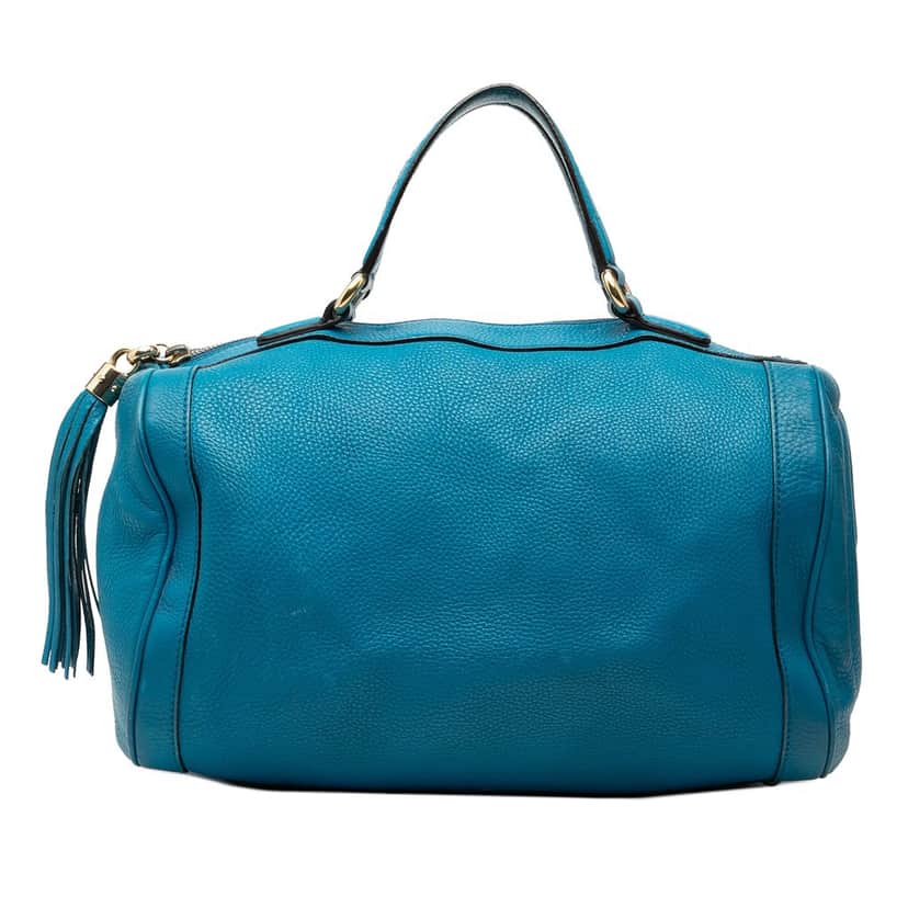 Gucci Medium Pebbled Calfskin Soho Boston Bag Blue Leather Very good condition - Front View