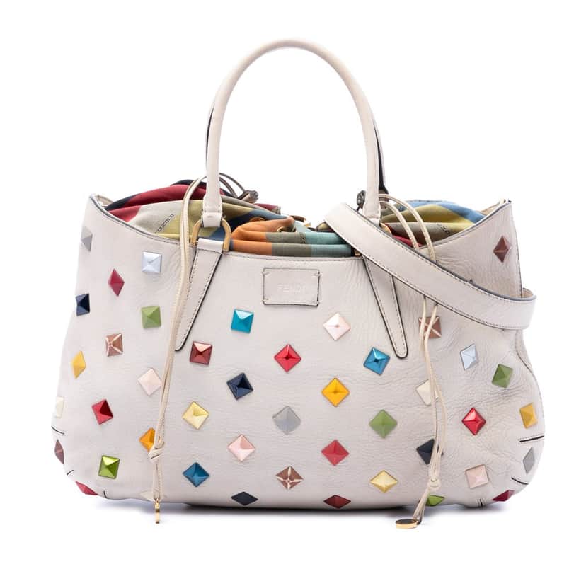 Fendi Medium Studded Milk Calfskin B Fab Satchel White Leather Very good condition - Front View