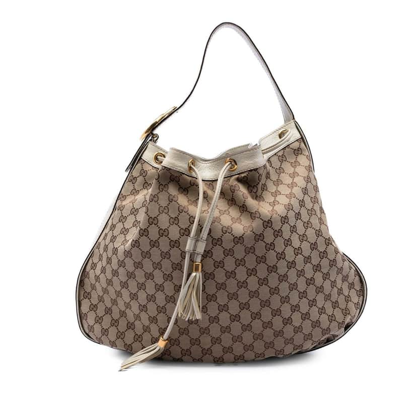Gucci GG Canvas Interlocking Icon Drawstring Hobo Beige Very good condition - Front View