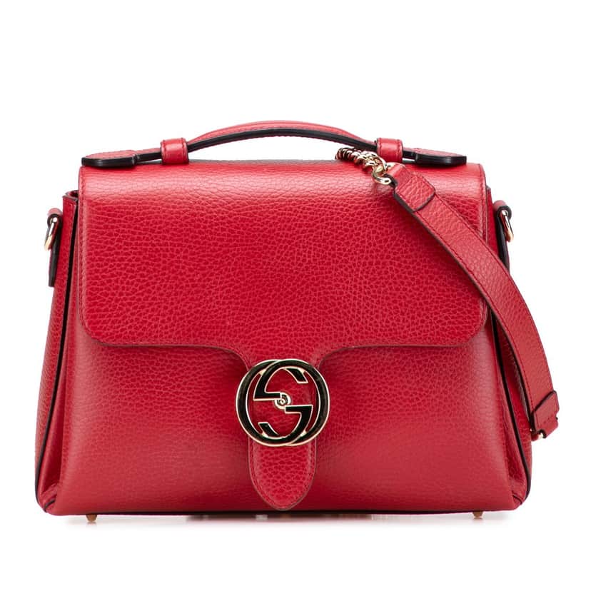 Gucci Small Dollar Calf Interlocking G Satchel Red Leather Very good condition - Front View