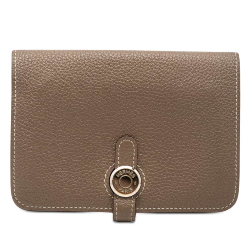 Hermès Togo Dogon Compact Wallet Brown Leather Very good condition - Front View