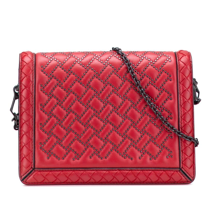 Bottega Veneta Nappa Intrecciato Microstud Montebello Crossbody Red Leather Very good condition - Front View