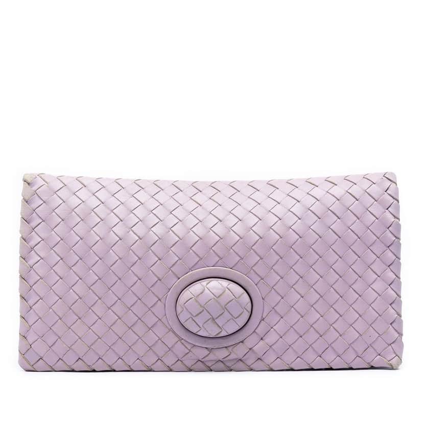 Bottega Veneta Nappa Intrecciato Turn Lock Clutch Purple Leather Very good condition - Front View