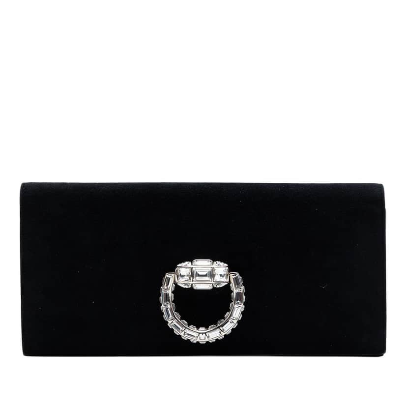 Gucci Suede Broadway Crystal Clutch Black Leather Very good condition - Front View