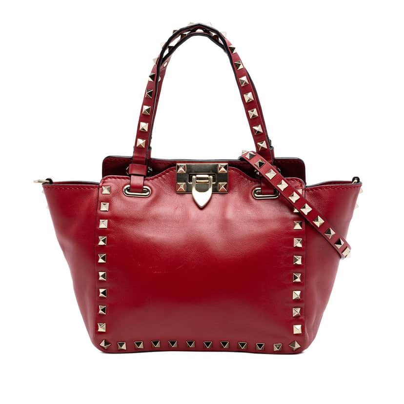 Valentino Mini Leather Rockstud Satchel Red Leather Very good condition - Front View