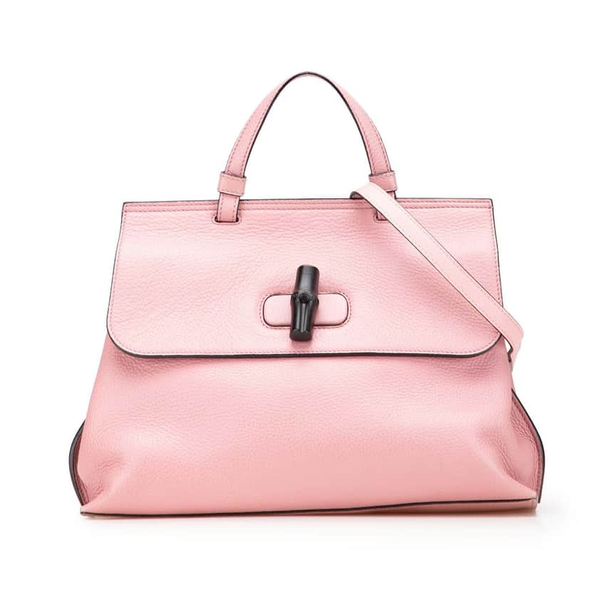 Gucci Medium Leather Bamboo Daily Satchel Pink Leather Very good condition - Front View