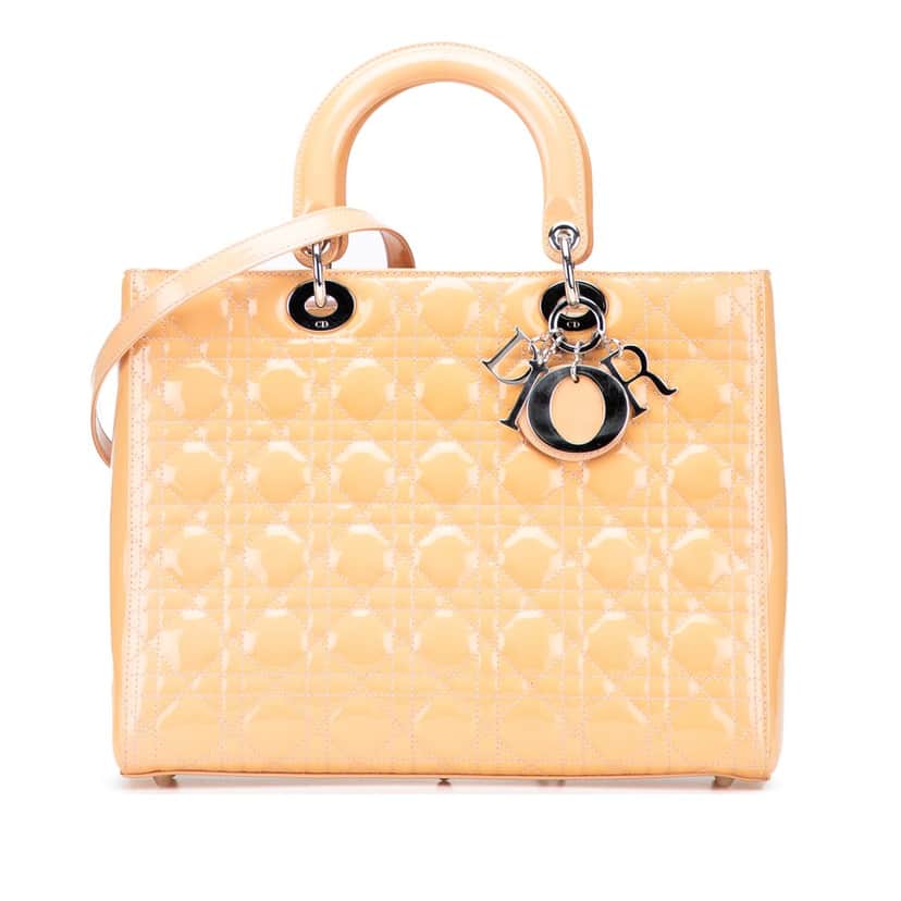 Dior Large Patent Cannage Lady Dior Beige Leather Very good condition - Front View