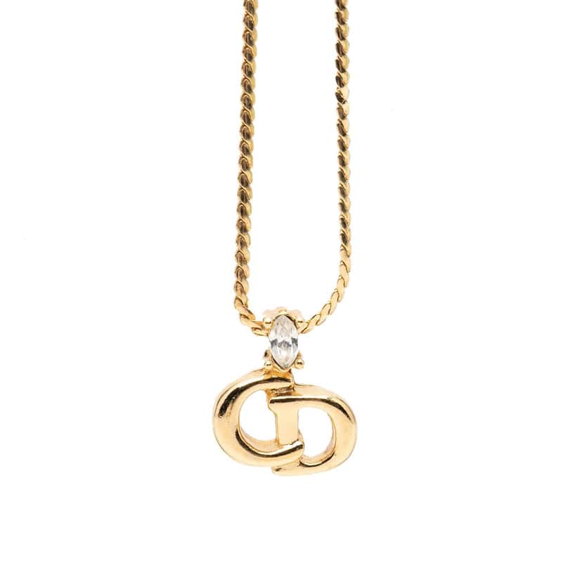 Dior Gold Plated Strass CD Logo Pendant Necklace
