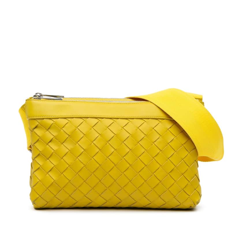 Bottega Veneta Nappa Intrecciato Duo Crossbody Yellow Leather Very good condition - Front View