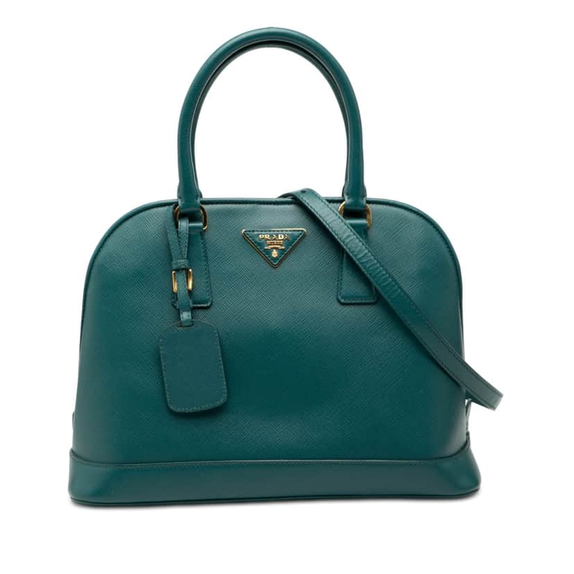 Prada Medium Saffiano Lux Open Promenade Satchel Blue Leather Very good condition - Front View
