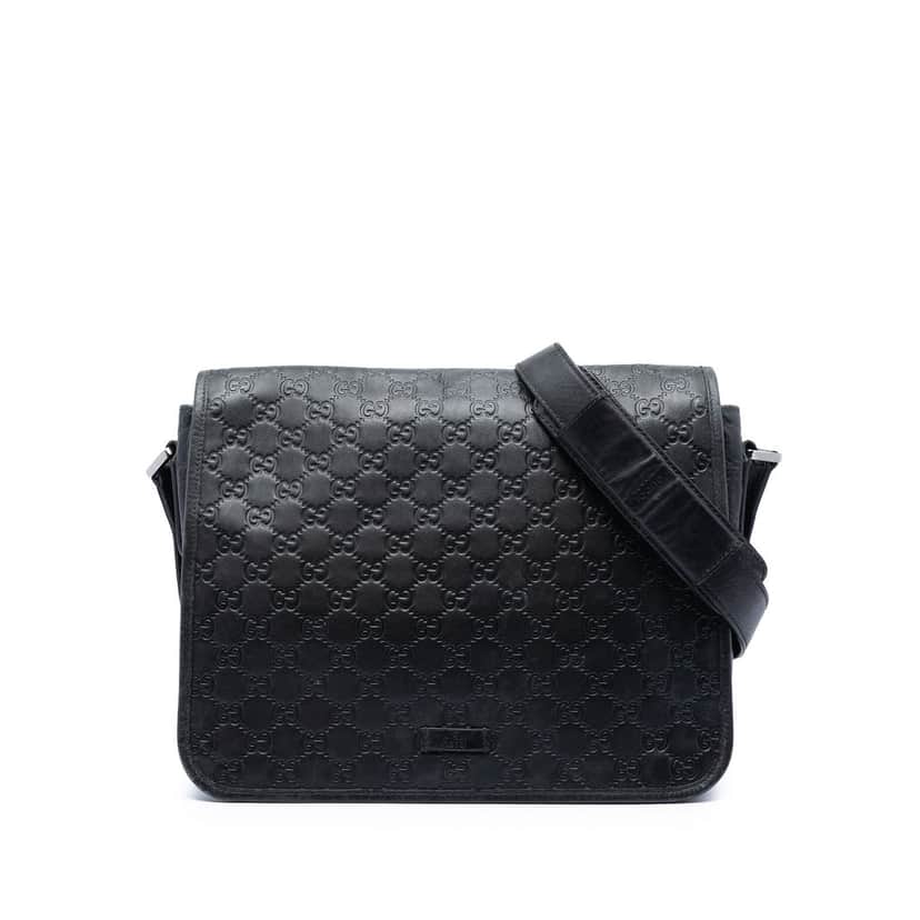 Gucci Guccissima Messenger Bag Black Leather Very good condition - Front View