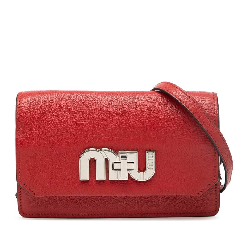 Miu Miu Goatskin Madras Miu Logo Crossbody Red Leather Very good condition - Front View