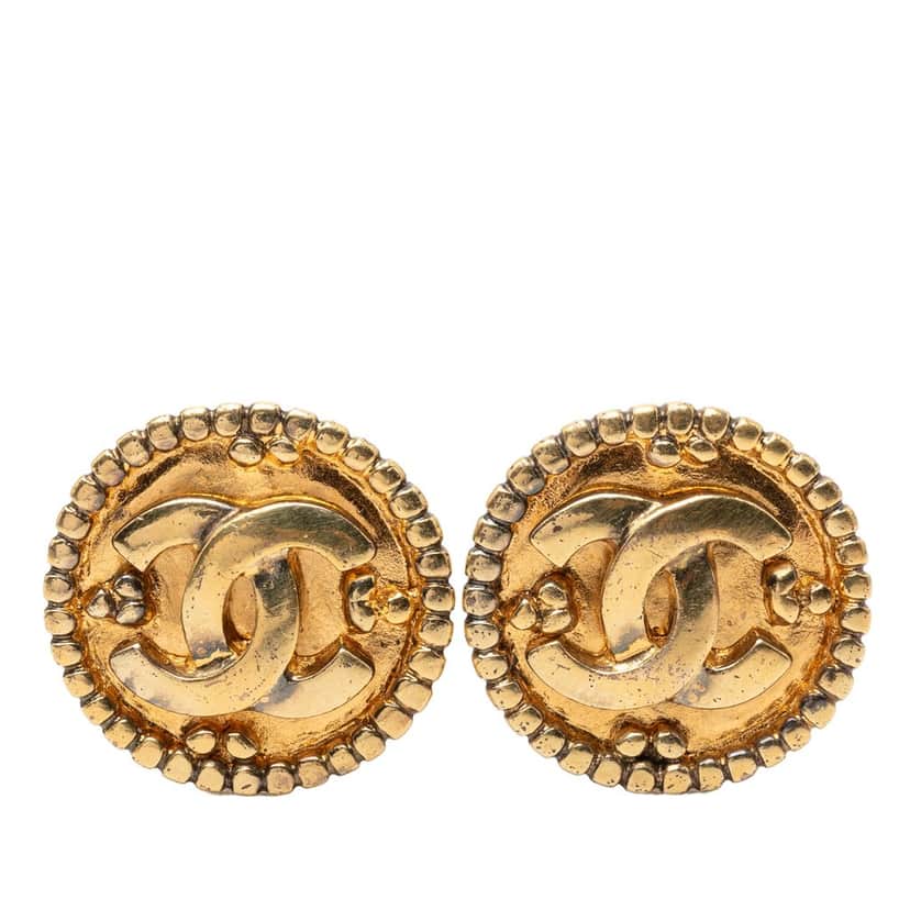 Chanel CC Gold Plated Round Clip On Earrings Gold Metal Very good condition - Front View