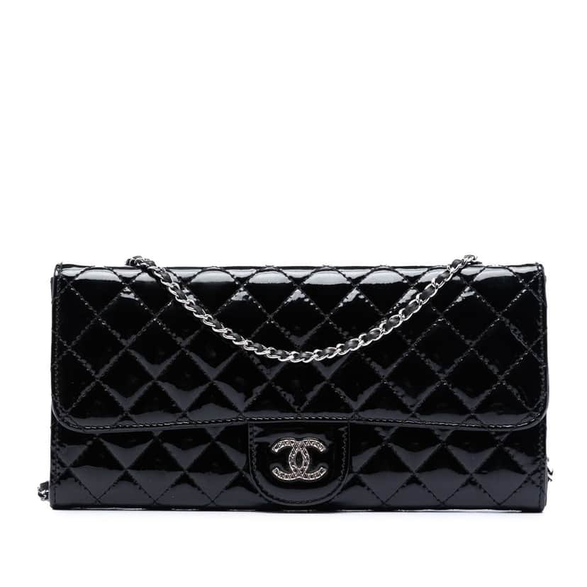 Chanel CC Quilted Patent Brilliant East West Wallet On Chain Black Leather Very good condition - Front View