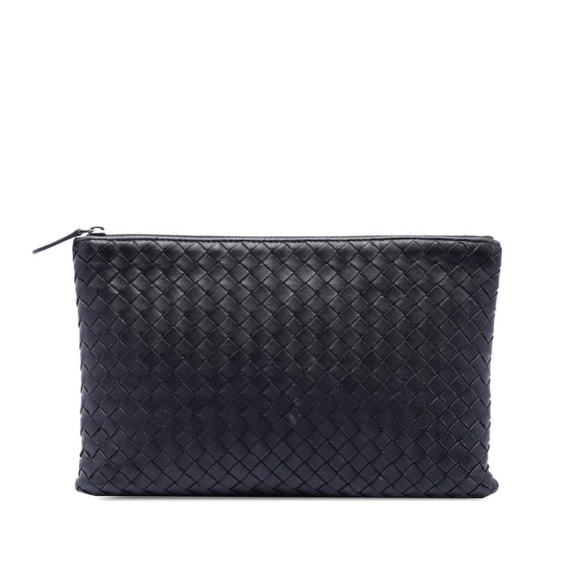 Bottega Veneta Nappa Intrecciato Clutch Black Leather Very good condition - Front View