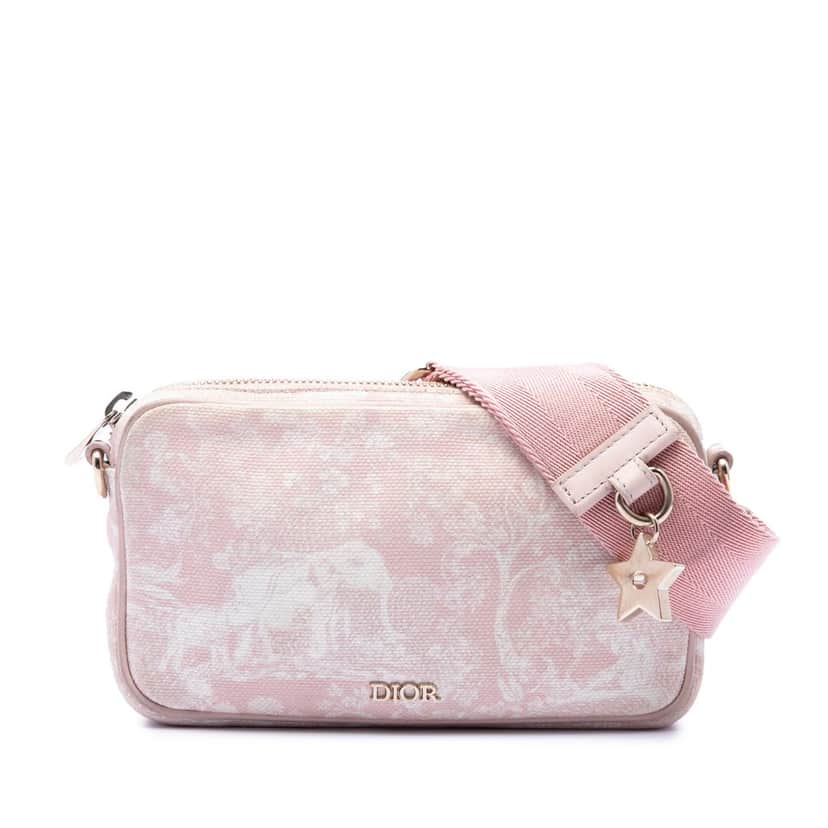 Dior Embroidered Canvas Toile de Jouy Crossbody Pink Very good condition - Front View