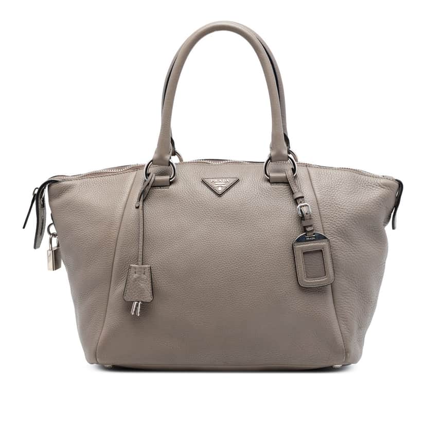 Prada Vitello Daino Double Handle Bag Brown Leather Very good condition - Front View