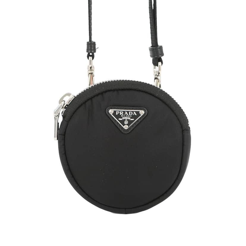 Prada Mini Tessuto Round Pouch Crossbody Black Very good condition - Front View