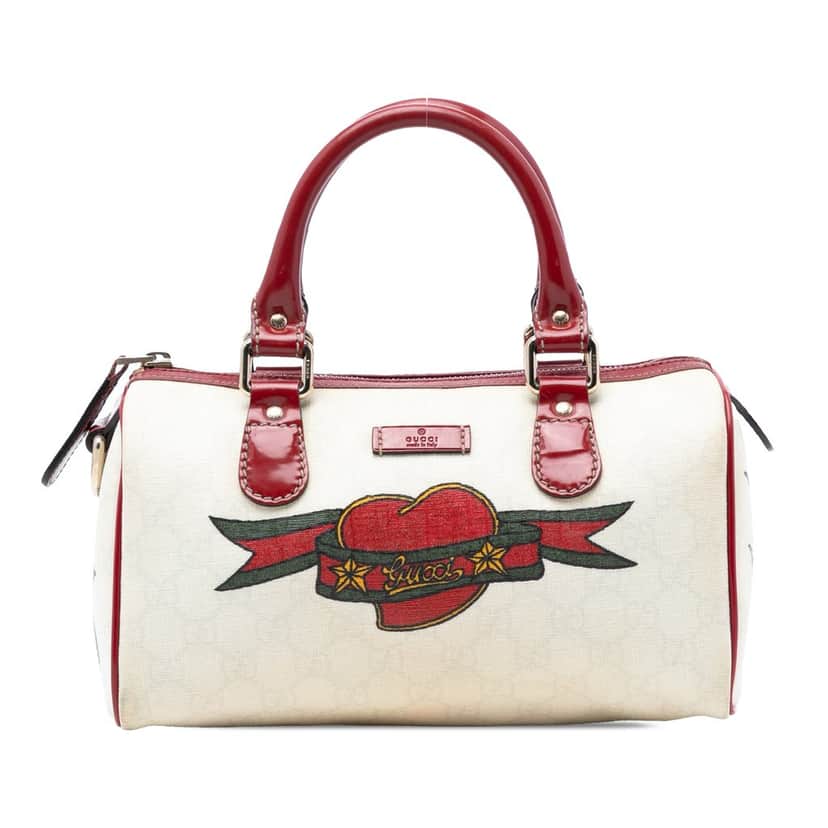 Gucci Small GG Supreme Joy Tattoo Heart Boston Bag White Very good condition - Front View