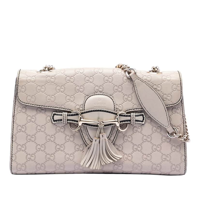Gucci Medium Guccissima Emily Shoulder Bag White Leather Very good condition - Front View