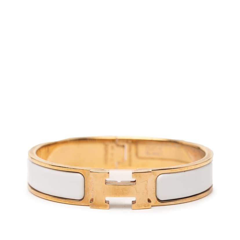 Hermès Narrow Enamel Clic H Bracelet PM White Very good condition - Front View