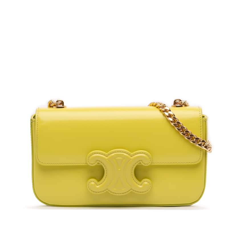 Celine Calfskin Cuir Triomphe Chain Shoulder Bag Yellow Leather Very good condition - Front View
