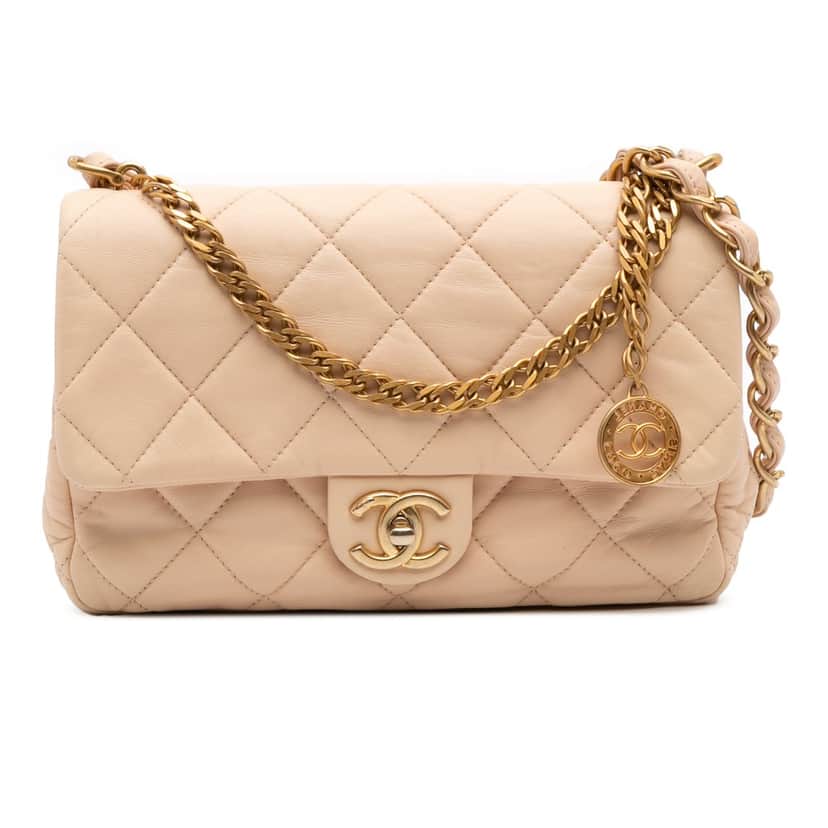 Chanel Quilted Lambskin Fancy Jewel Single Flap Beige Leather Good condition - Front View