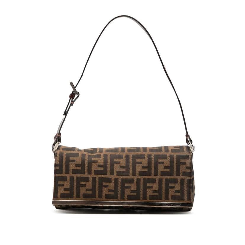 Fendi Zucca Canvas Flap Pochette Brown Very good condition - Front View