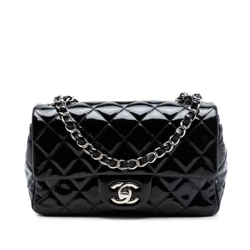Chanel Mini Rectangular Classic Patent Single Flap Black Leather Very good condition - Front View