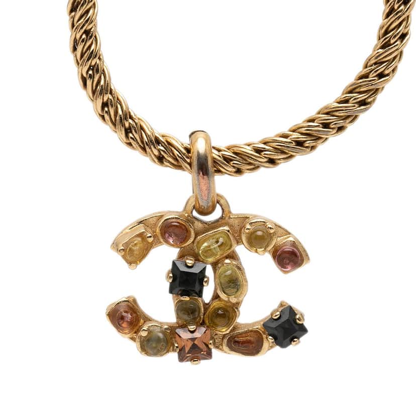 Chanel CC Gold Plated Gripoix Pendant Necklace Gold Metal Very good condition - Front View