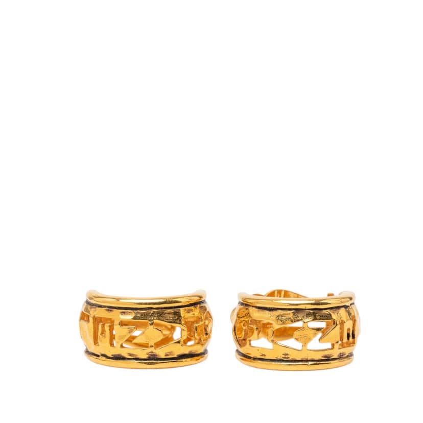 Chanel Gold Plated Logo Hoop Clip On Earrings Gold Metal Very good condition - Front View