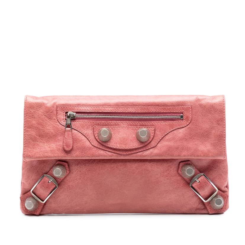 Balenciaga Lambskin Motocross Classic Envelope Clutch Pink Leather Very good condition - Front View
