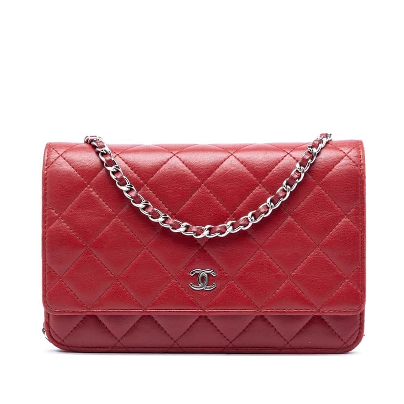 Chanel CC Quilted Lambskin Wallet on Chain Red Leather Very good condition - Front View
