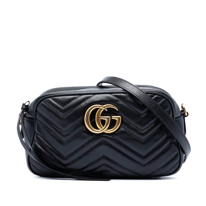 Gucci Small GG Marmont Matelasse Calfskin Crossbody Black Leather Very good condition - Front View