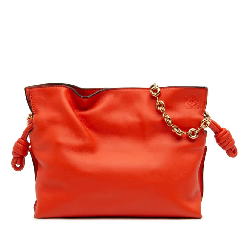 Loewe Mini Nappa Flamenco Knot Clutch with Chain Orange Leather Very good condition - Front View
