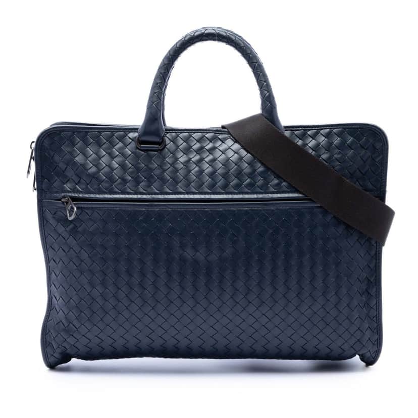 Bottega Veneta Nappa Intrecciato Business Bag Blue Leather Very good condition - Front View