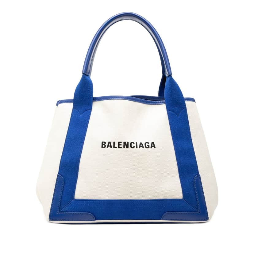Balenciaga Canvas Navy Cabas S Tote White Very good condition - Front View