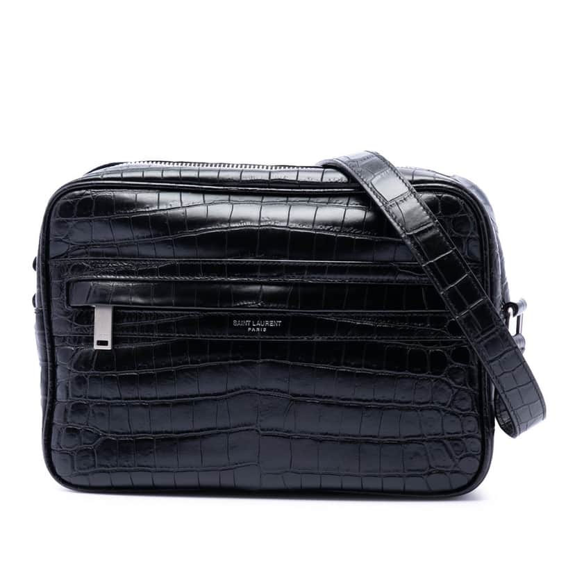 Saint Laurent Crocodile Embossed Leather Camp Camera Bag Black Leather Very good condition - Front View