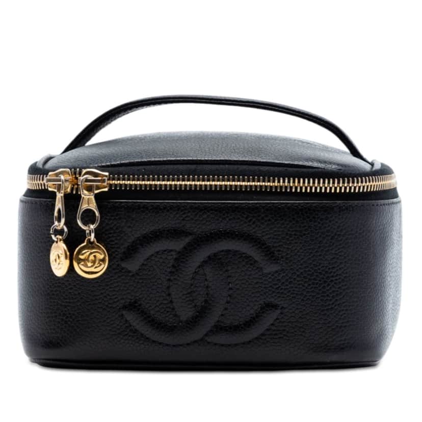 Chanel CC Caviar Vanity Case Black Leather Very good condition - Front View