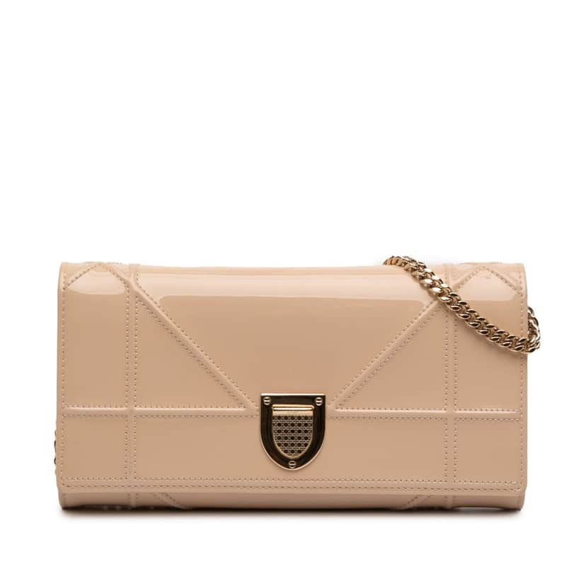 Dior Patent Diorama Wallet On Chain Beige Leather Very good condition - Front View