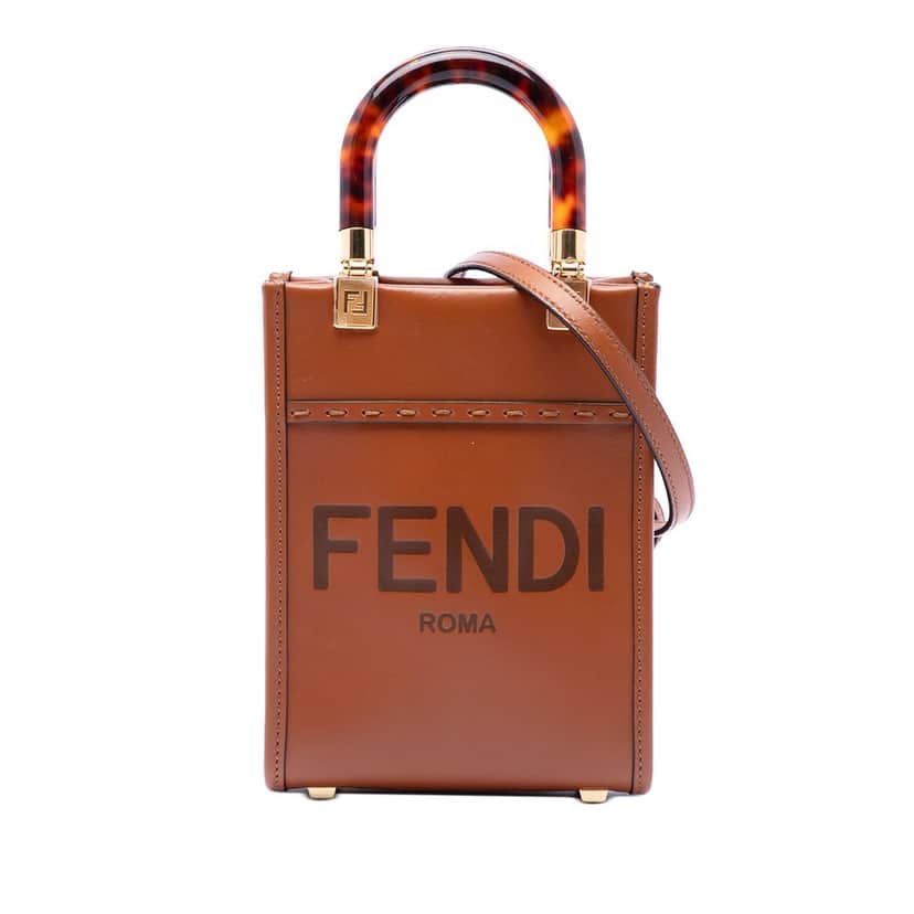 Fendi Mini Leather Sunshine Shopper Tote Brown Leather Very good condition - Front View