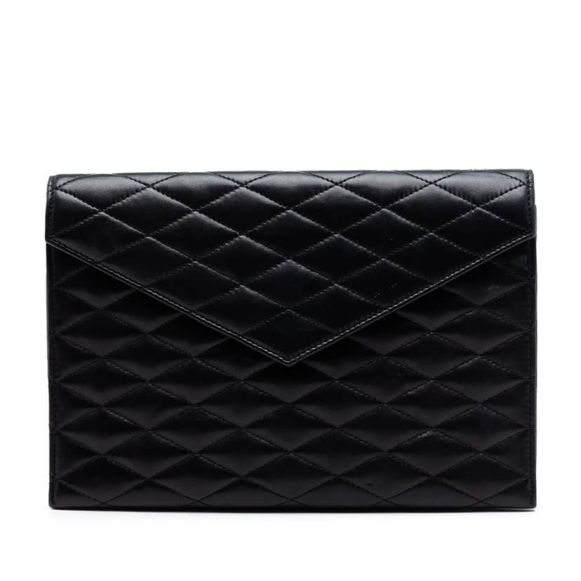 Saint Laurent Quilted Lambskin Envelope Pouch Black Leather Very good condition - Front View