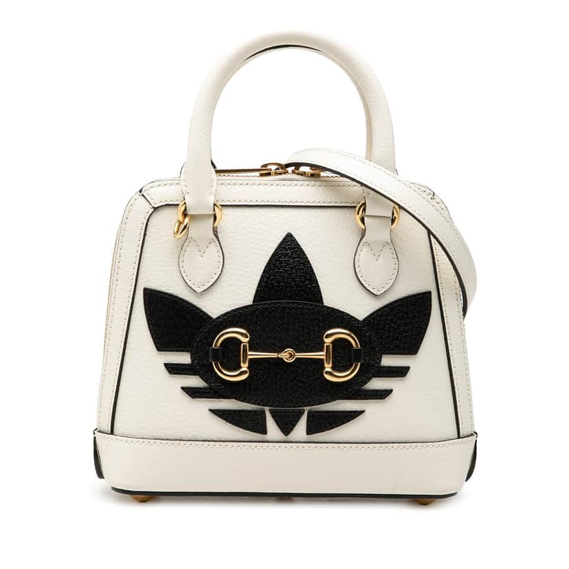 Gucci Adidas Mini Leather Horsebit 1955 Top Handle Bag White Leather Very good condition - Front View