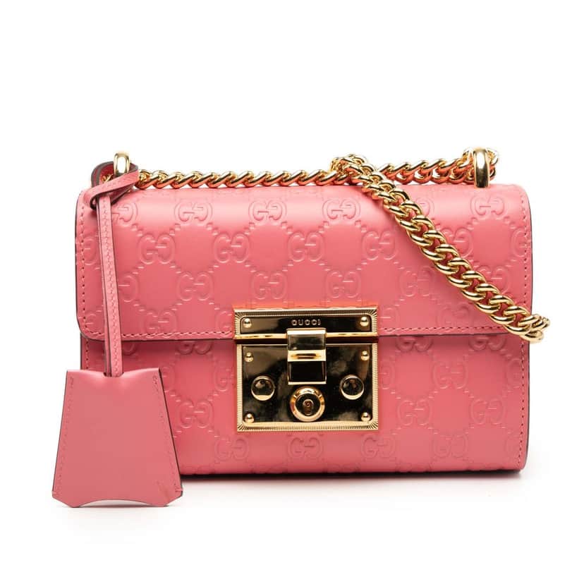 Gucci Small Guccissima Padlock Crossbody Pink Leather Very good condition - Front View